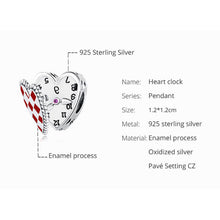Cute Red Heart Clock Charms Beads