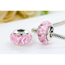 Lovely Pink Flower Pattern Murano Glass Beads Charms