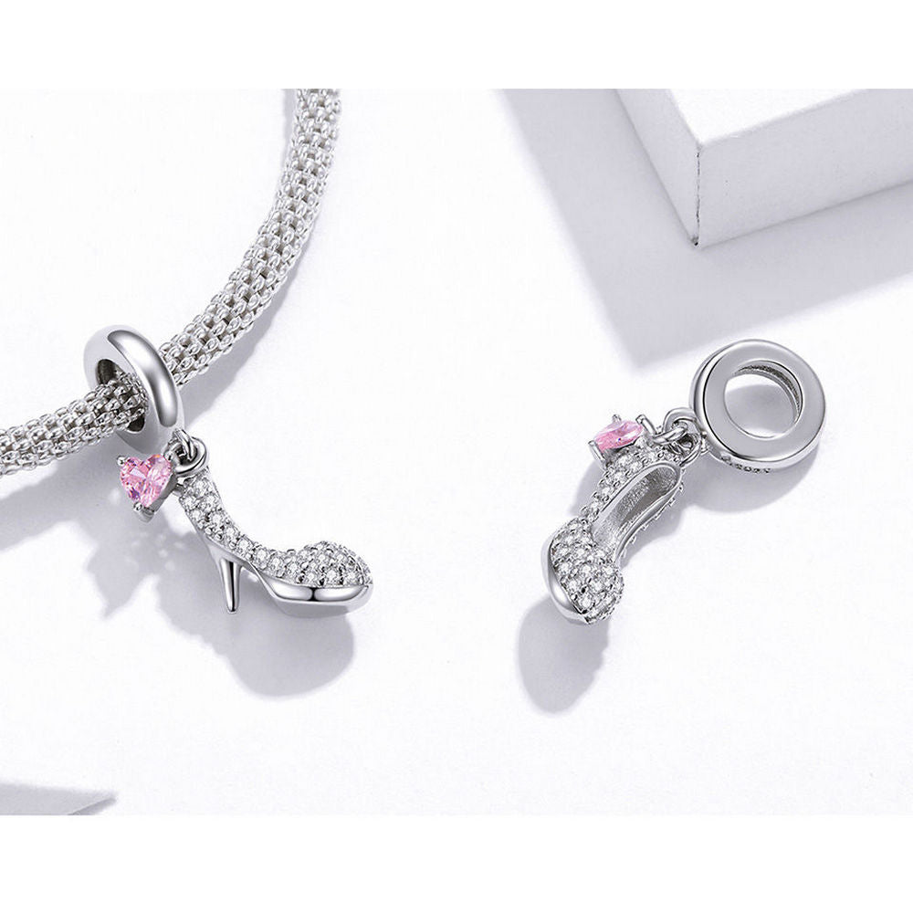 Heels Pink Heart Zircon Pendant Charm