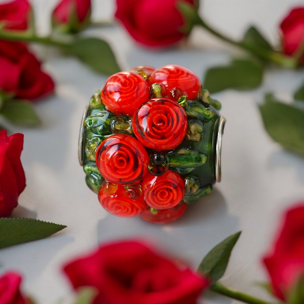 Big Red Murano Rose Bead Charm