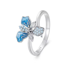 Blue Iris Flower Open Ring