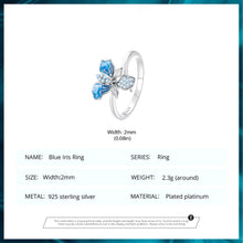 Blue Iris Flower Open Ring