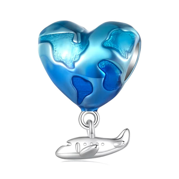 Heart-Earth & Airplane Charm