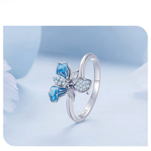 Blue Iris Flower Open Ring