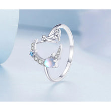 Lovely Moon Cat Moonstone Open Rings