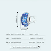 Blue Heart Murano Charm