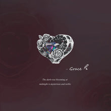 Black Rose Flower Heart Bead