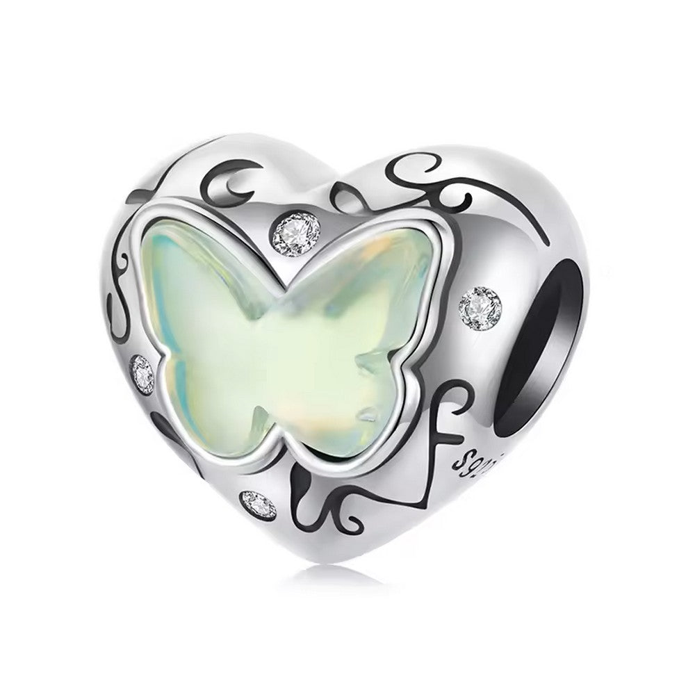 Green Butterfly Heart Charm