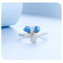 Blue Iris Flower Open Ring