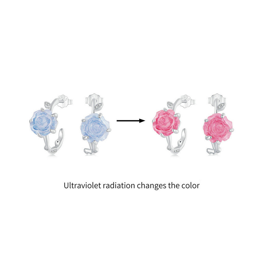 Pink Blue Rose Stud Earrings