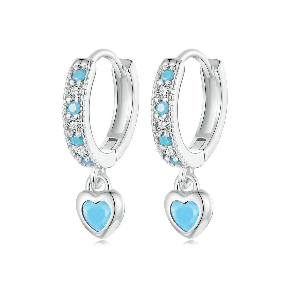 Blue Heart-shaped Turquoise Hoop Earrings