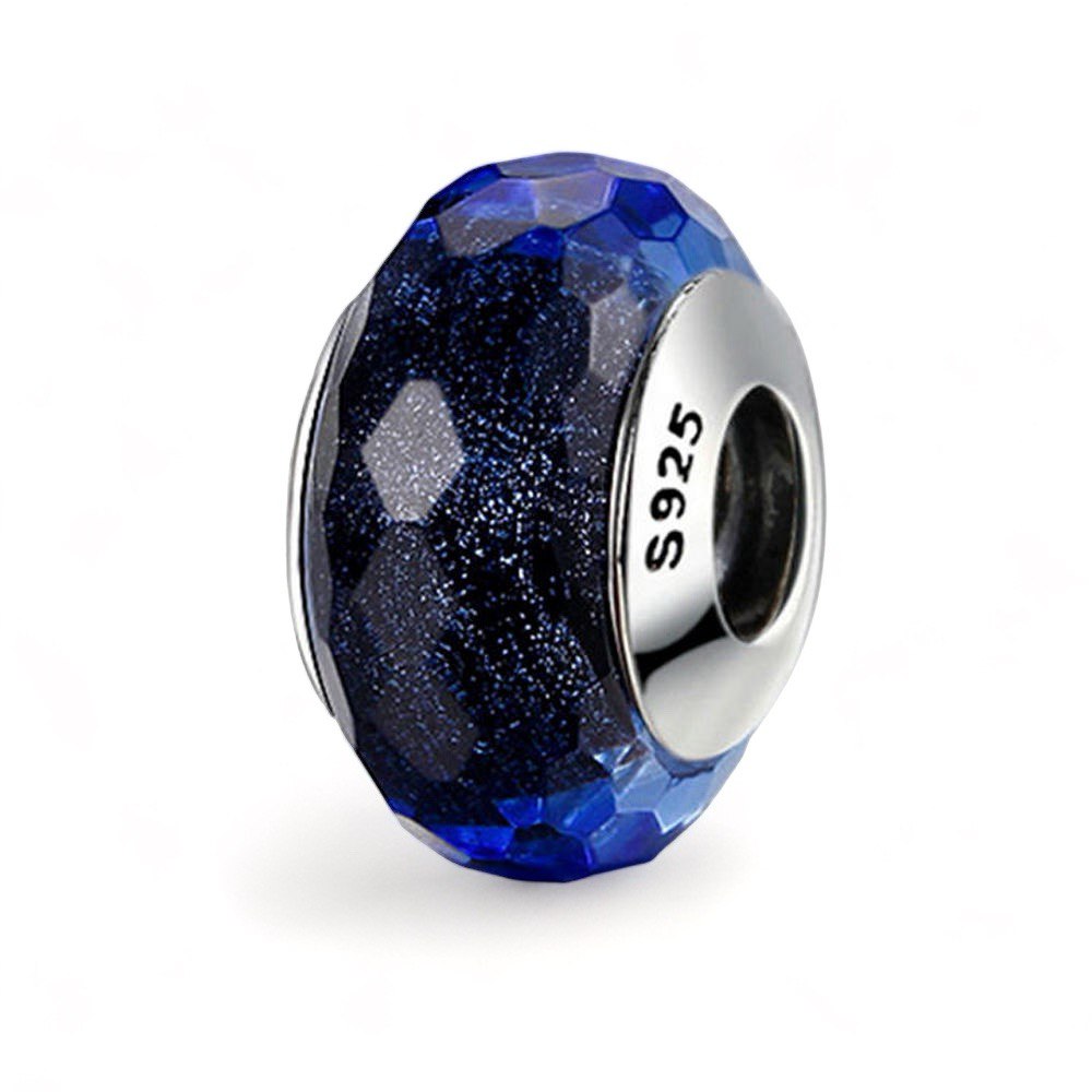 Fascinating Black Blue Murano Glass Bead