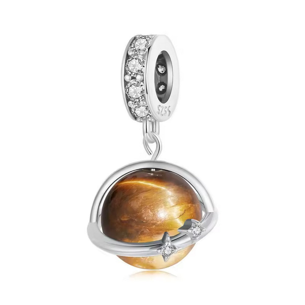 Natural Tiger Eye Stone Planet Charm Pendant