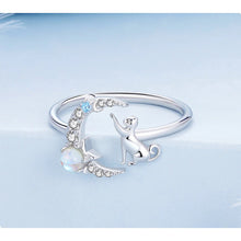Lovely Moon Cat Moonstone Open Rings