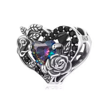 Black Rose Flower Heart Bead
