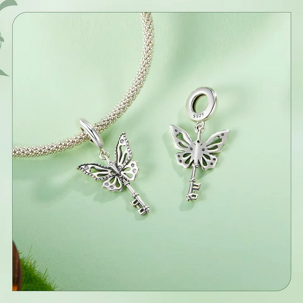 Dancing Key Butterfly Charm Pendant