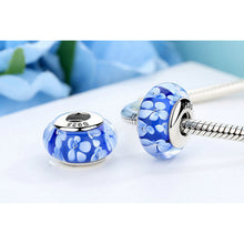 Blue Flower Pattern Murano Glass Beads Charms