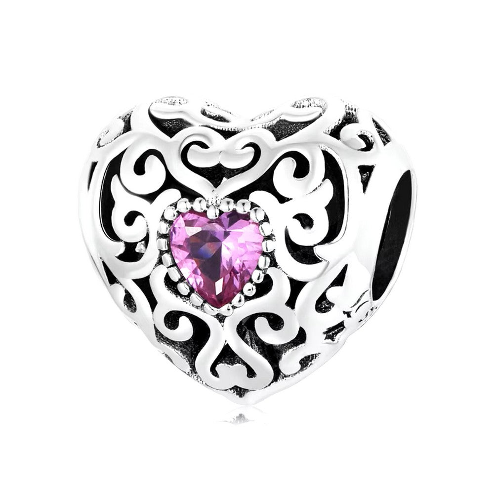 Vinatge Pattern Heart Charm Bead