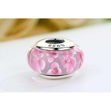 Lovely Pink Flower Pattern Murano Glass Beads Charms