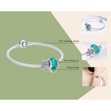 Green Murano Beads Pink Flower Charm & Bracelet