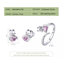 Cute Cat  Rings & Earrings Jewelry Sets