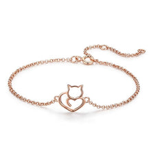 Cat And Heart Link Chain Bracelet