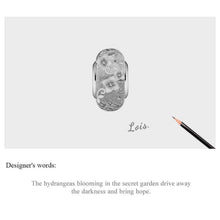 Blue Glass Handmade Bead Secret Garden Flower Hydrangeas