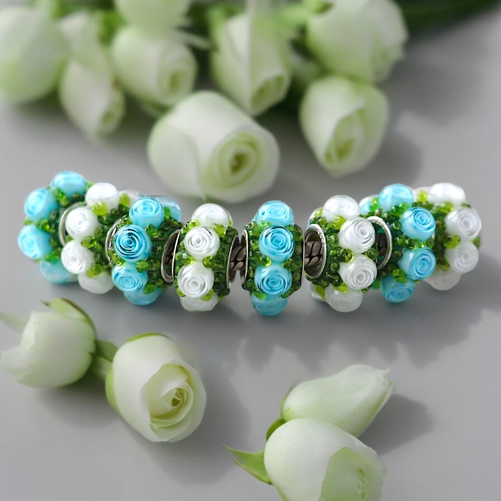 Murano Mint Roses 1 pcs