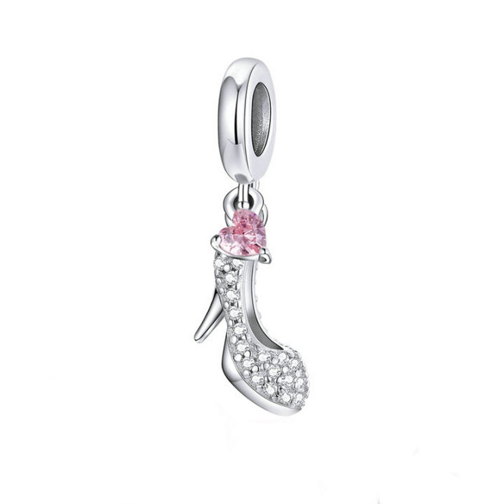 Heels Pink Heart Zircon Pendant Charm