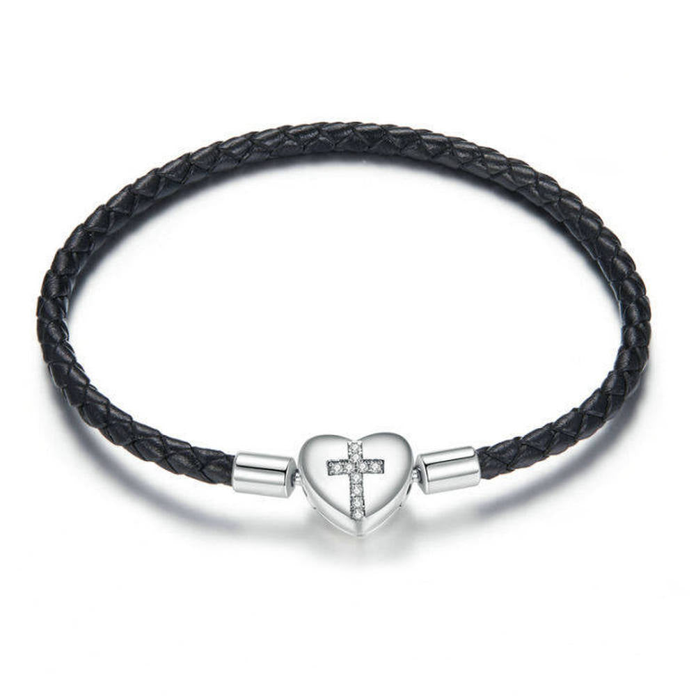 Black Cross Leather Bracelet