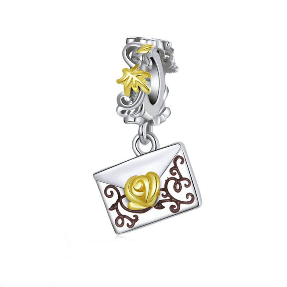 Flower Golden Letter Charm Pendant