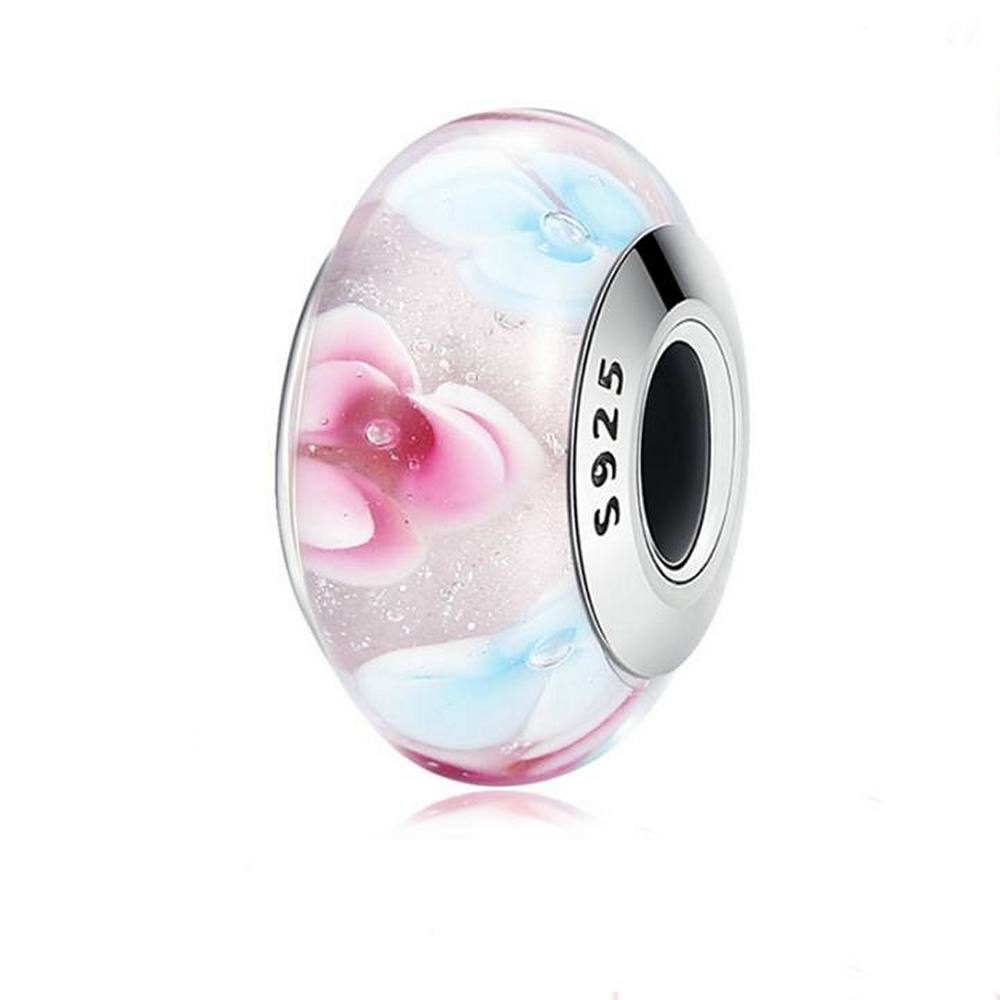 Colourful Flower Pattern Murano Glass Charm Bead