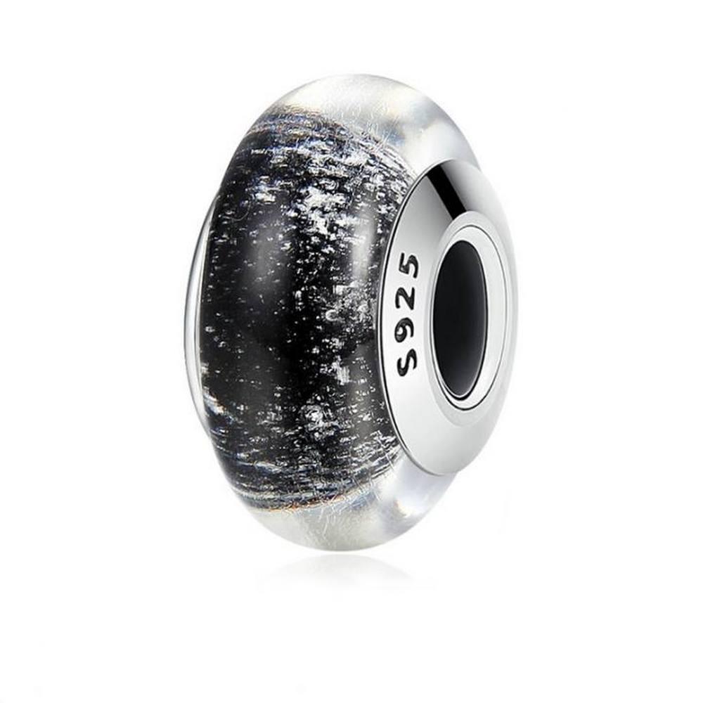 Black Pattern Murano Glass Charm Bead