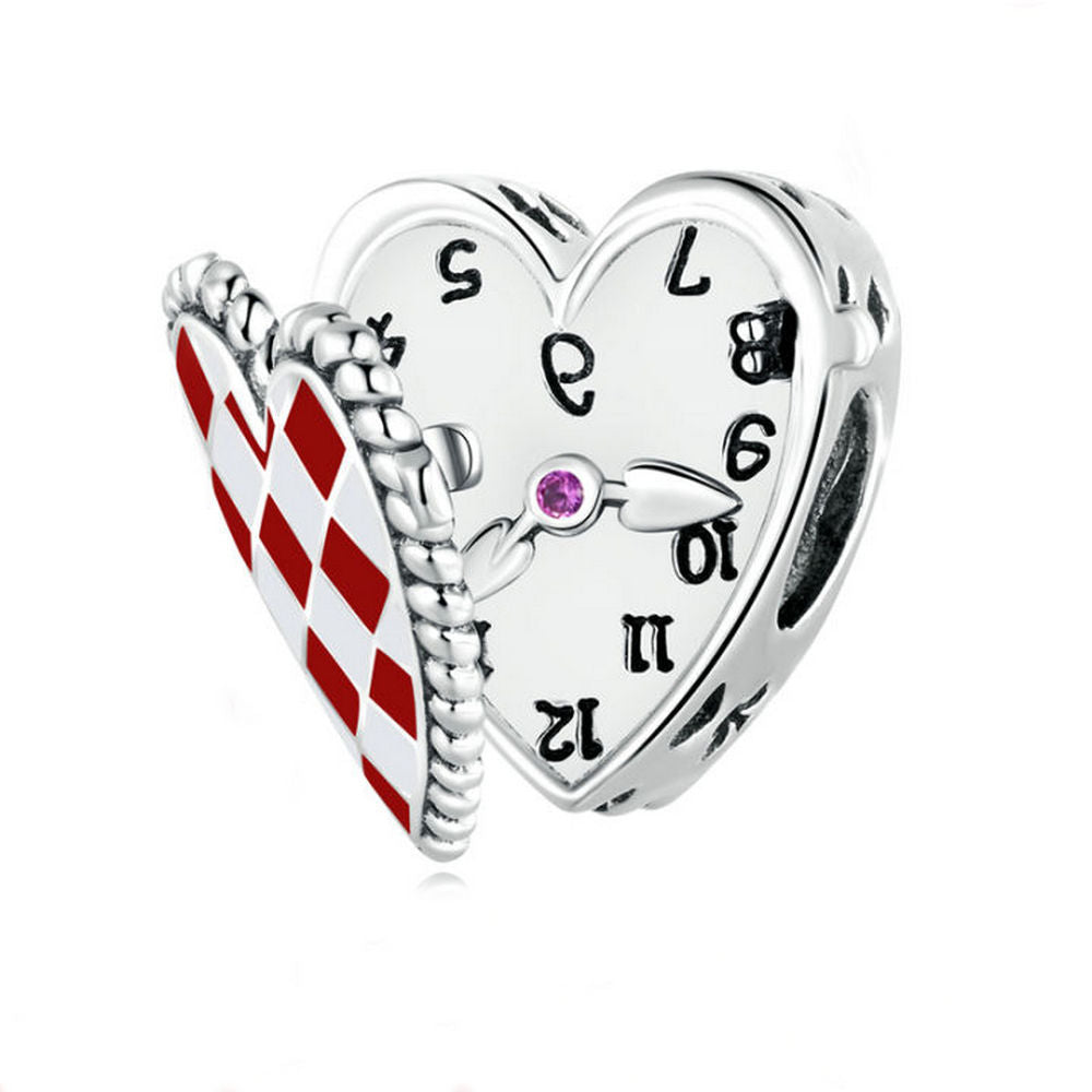 Cute Red Heart Clock Charms Beads