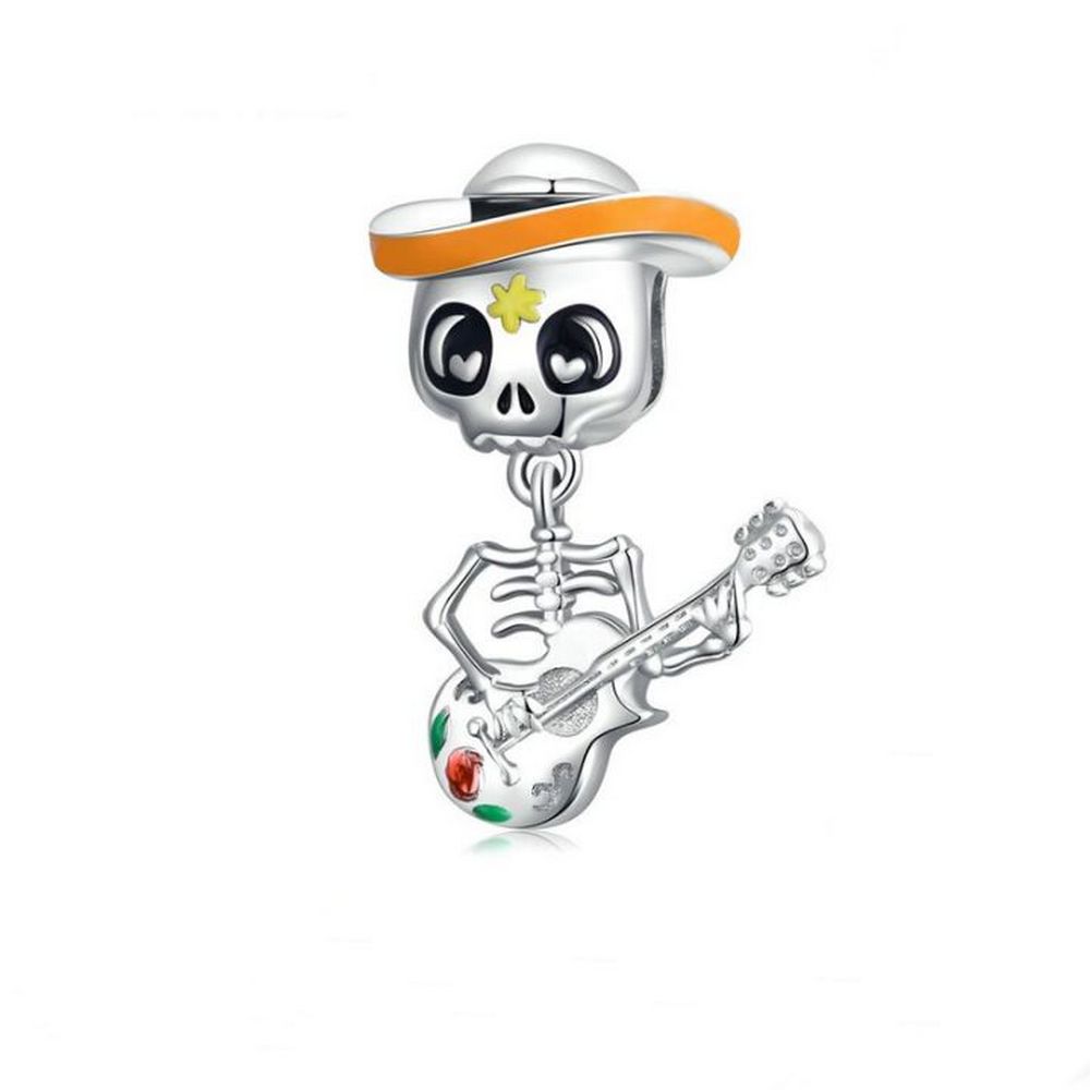 Halloween Skull Man with Guitar Charm