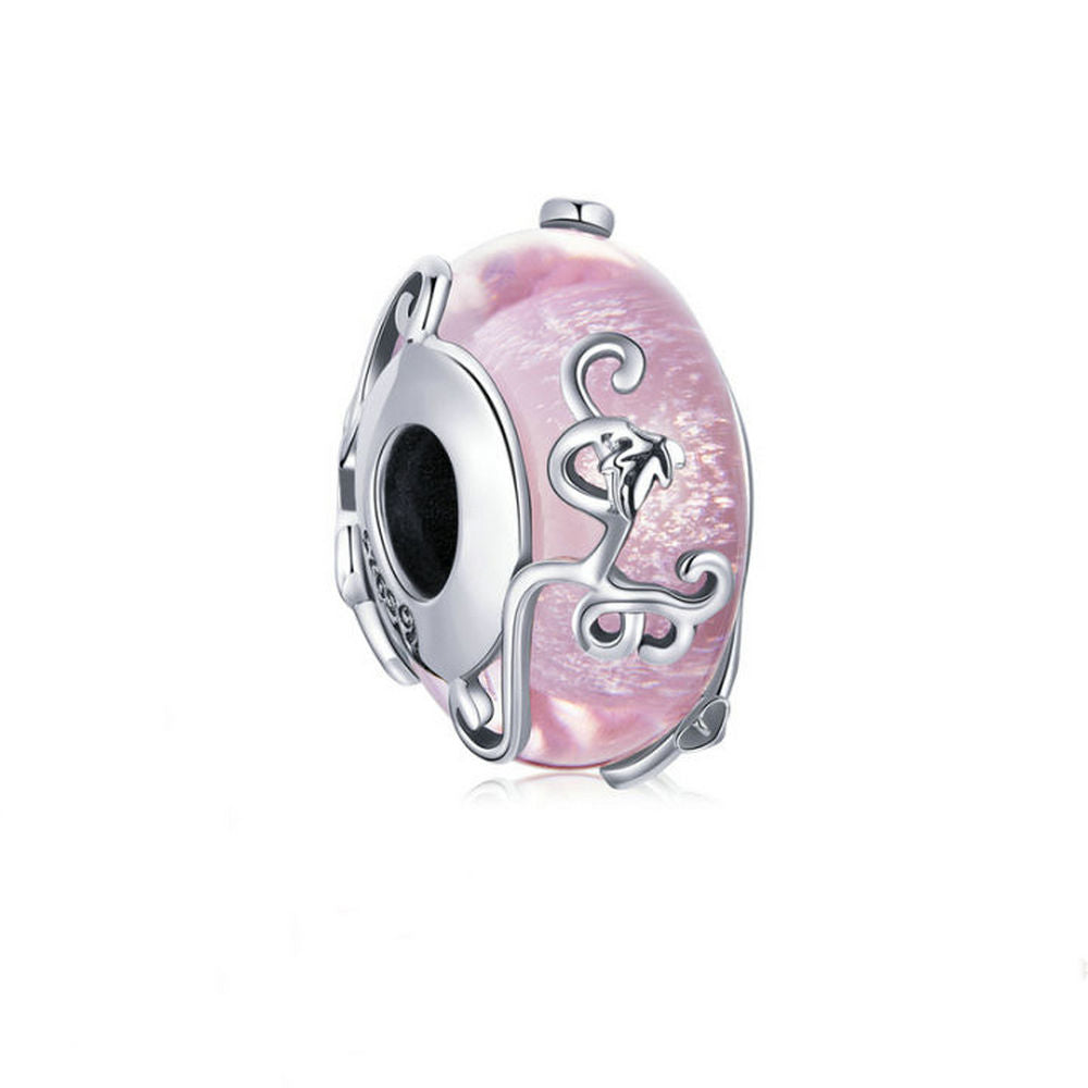 Pink Glass Shiny Glazed Bead Charm