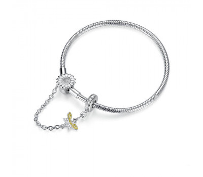 3mm Snake Charm Bracelet with Sunflower Safety Chain