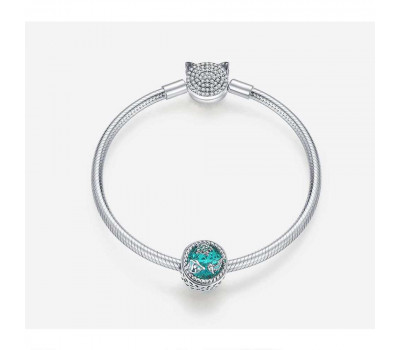 Snake Original Charm Bracelet Cat and Ocean Sea Blue Beads