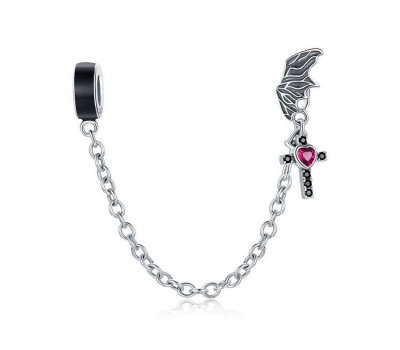 Winged Cross Silver Silicone Stopper Safety Chain