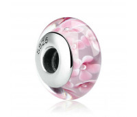 Lovely Pink Flower Pattern Murano Glass Beads Charms