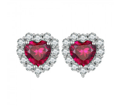 Ruby Zircon Heart Earrings 