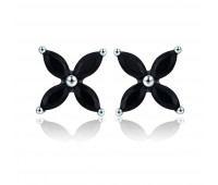 Black Little Flower Clover Earrings
