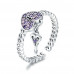 Love Heart Key Purple CZ Finger Ring