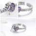 Love Heart Key Purple CZ Finger Ring